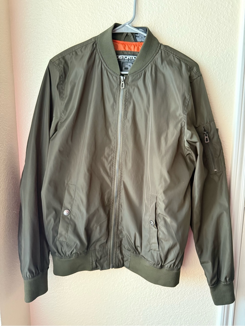 Men's Olive Green Bomber Jacket with Contrast Lining